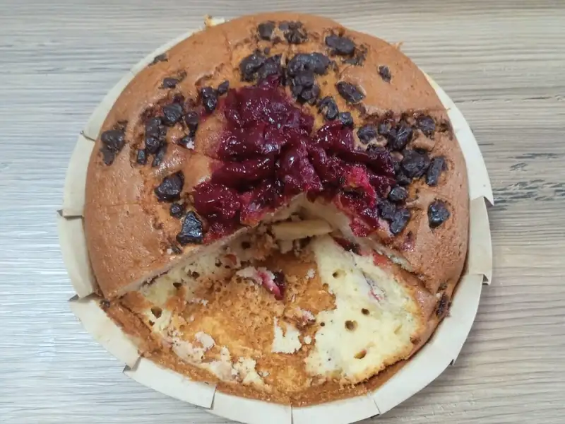 Turkish fruit and nut cake with hazelnuts and chocolate