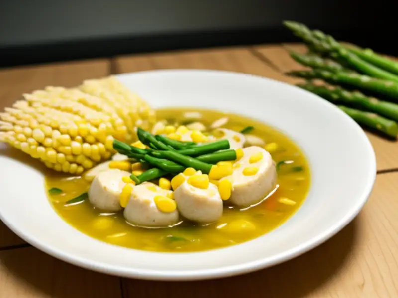 Chicken, asparagus, mushroom and corn soup
