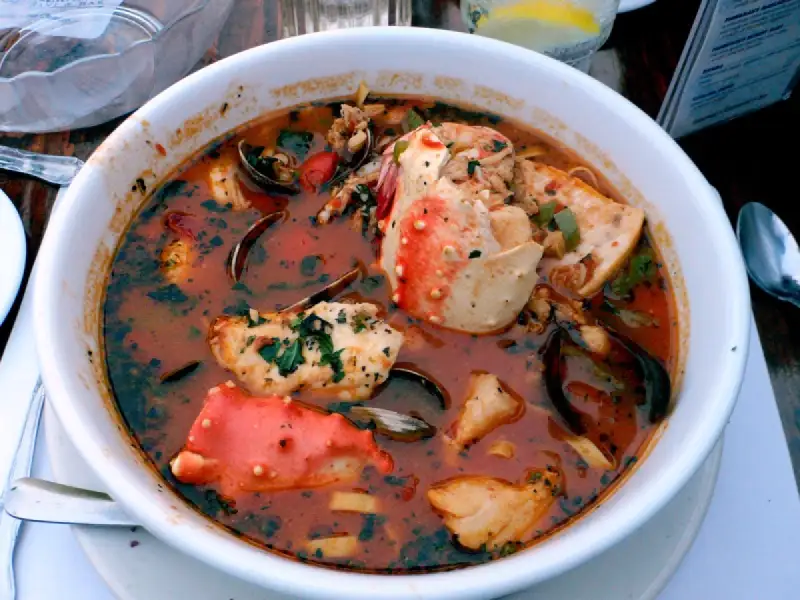 Cioppino: a seafood soup with tomatoes
