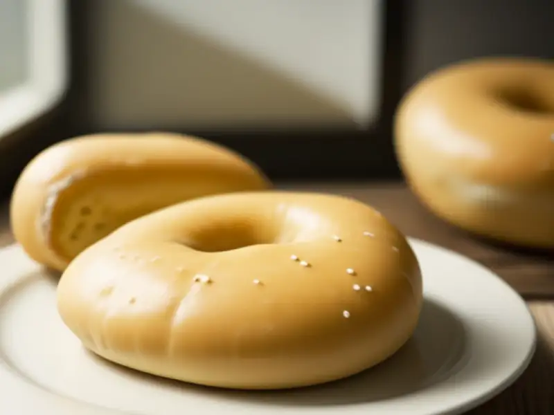 Homemade bagels, poached in sweetened water