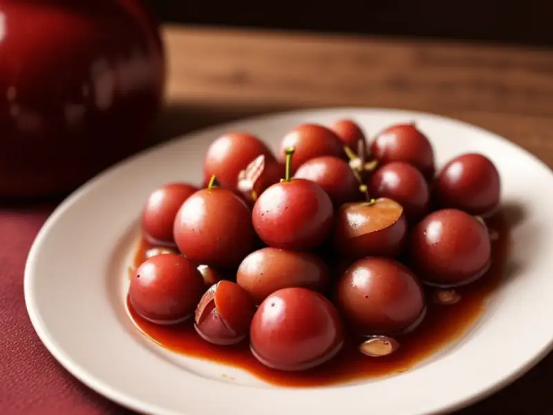 Garlic pickled in wine vinegar with plums