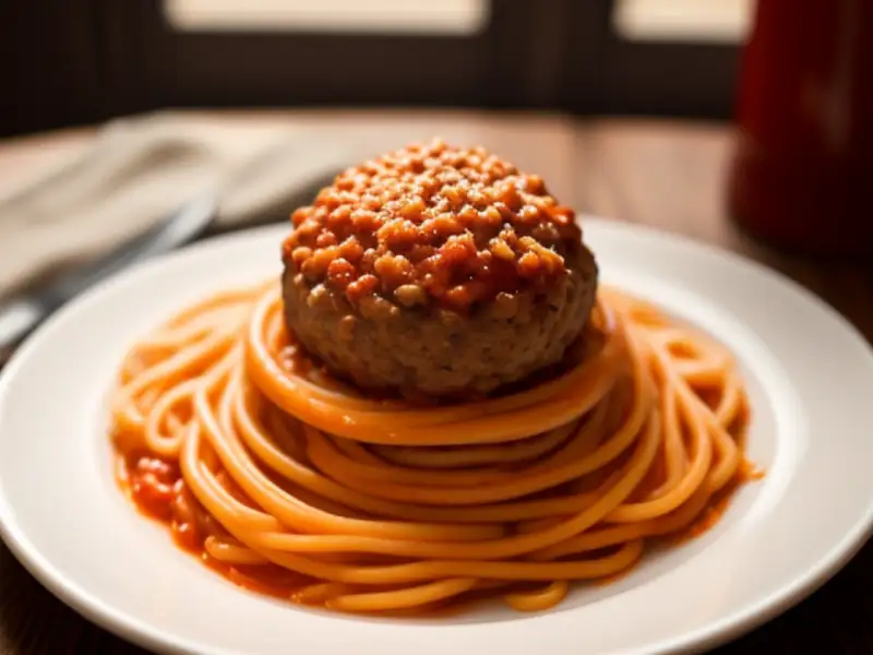 Meatballs on tomato spaghetti