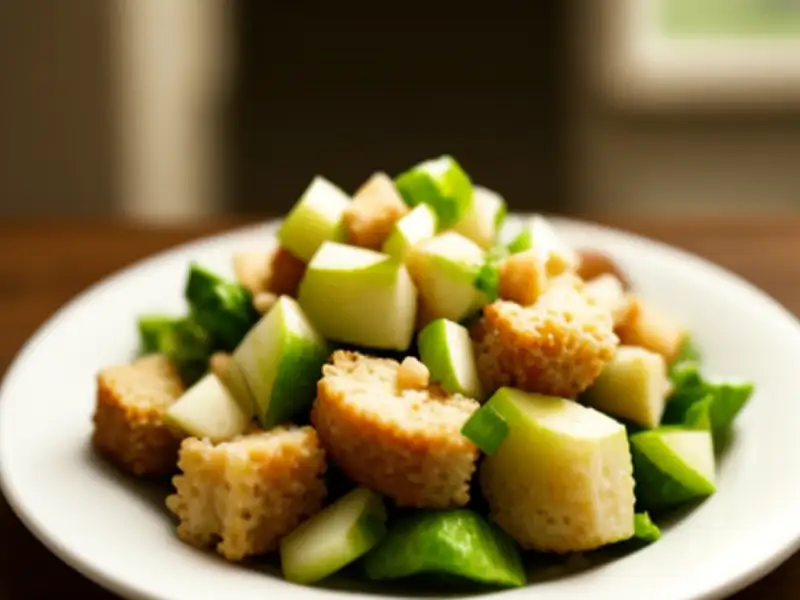 Mixed salad with croutons, apple and walnuts