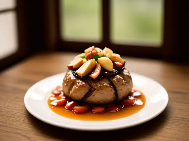 Chicken stuffed with prunes, chestnuts and apples